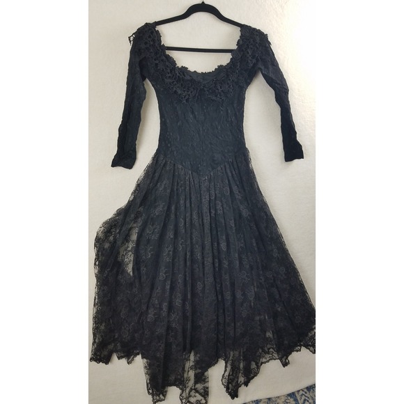 Florencia Fiume Black Lace Gothic Prom Formal Evening Gown Dress laced back - Picture 2 of 8